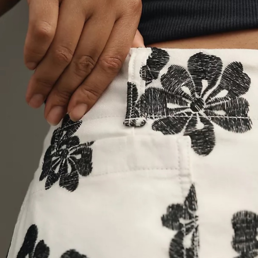 🆕 Anthropologie | Mauve The Colette Cropped Embroidered Floral Wide Leg Pants - Picture 4 of 16